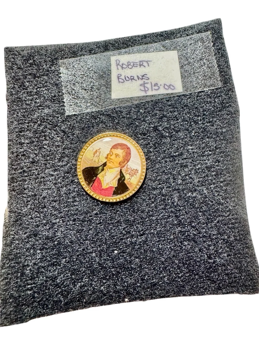 Vintage Portrait Gold-Tone Round Pin with Red Accents